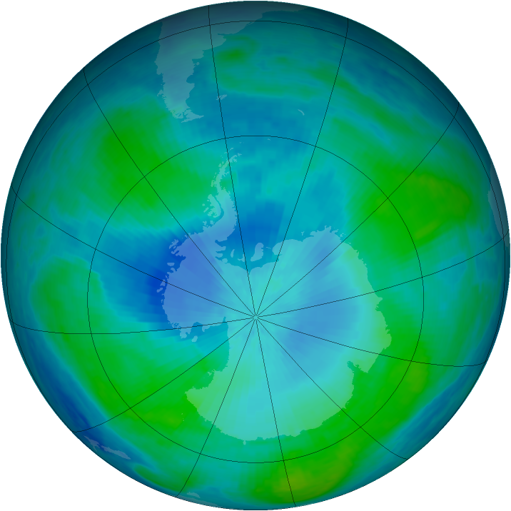 Antarctic ozone map for 17 February 1991